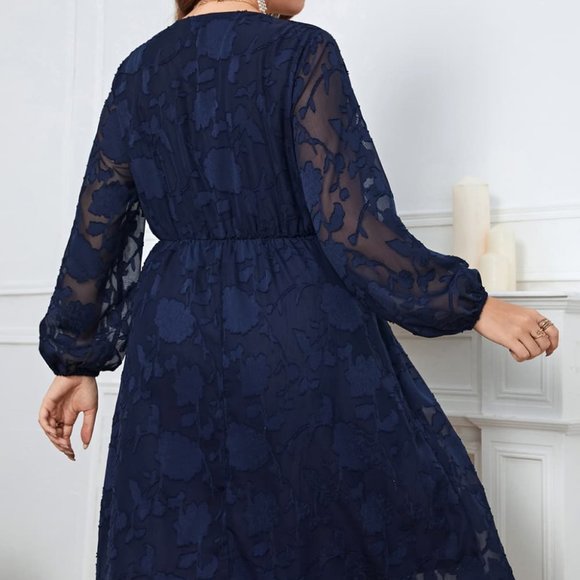 Melo Apparel Plus Size Surplice Neck Balloon Sleeve Dress - Picture 5 of 7